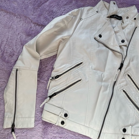 👽[ Apperloth ] White Zipper Motorcycle Jacket - Picture 3 of 14